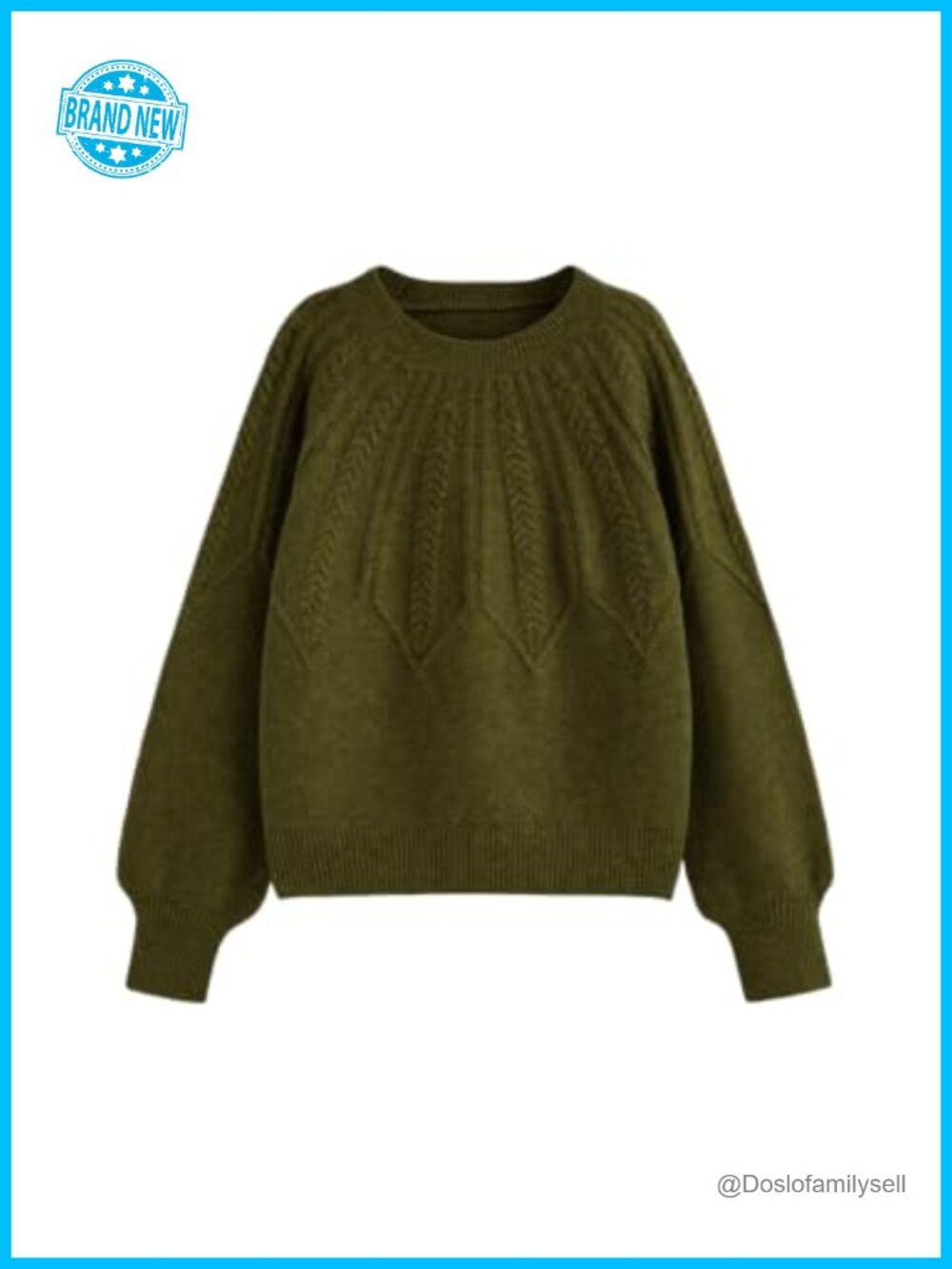 Oversized Rib Knit Crewneck Lantern Sleeve Pullover Sweater